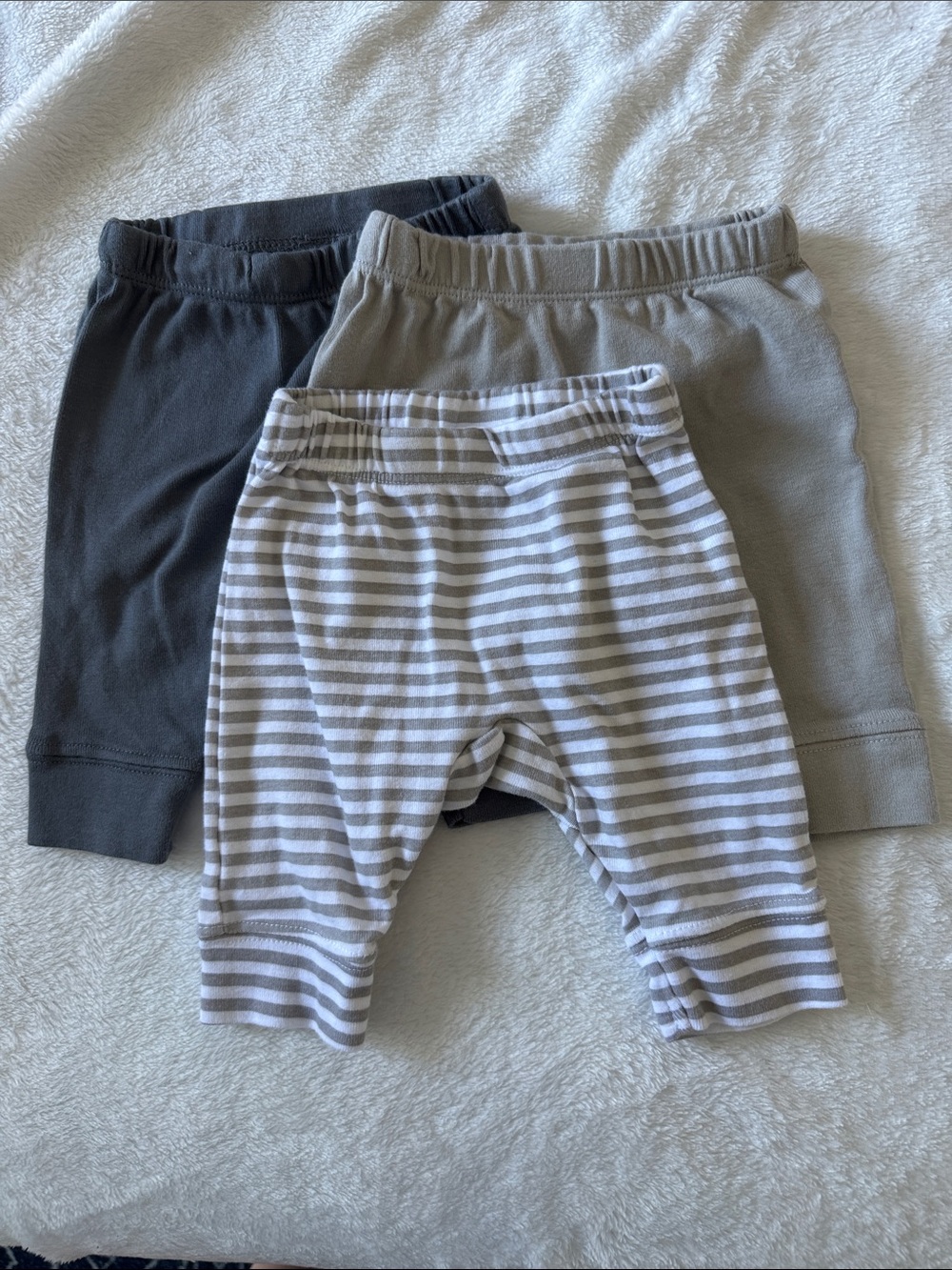cloud island Striped Newborn Leggings in Gray & Cream 3 pack